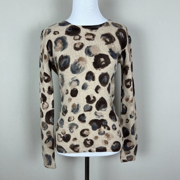 Saks‎ Fifth Avenue Sweater Womens Small Beige 100% Cashmere Crew Neck Abstract S - Picture 1 of 10